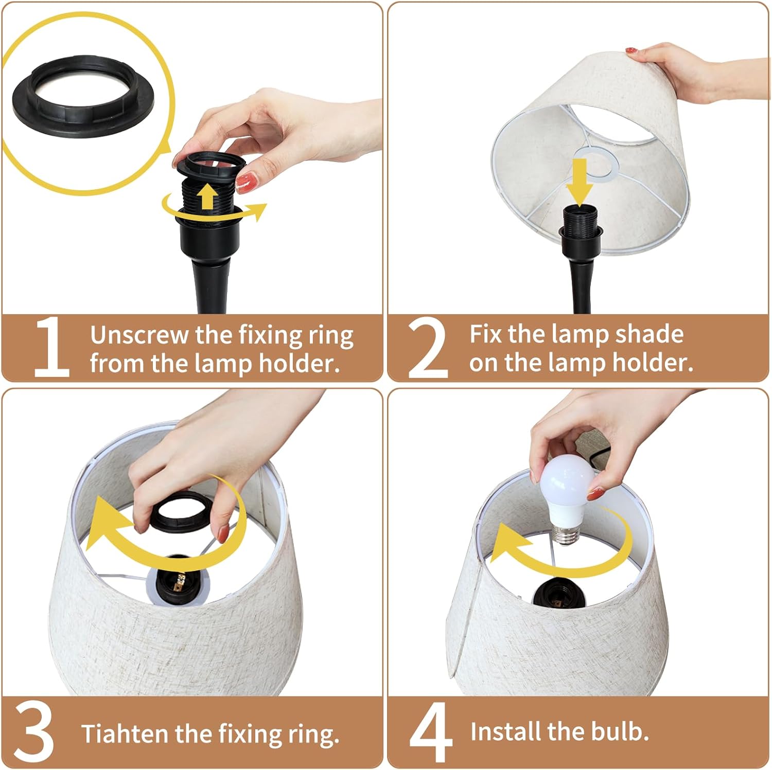 ONEWISH Touch Bedside Lamp – 3-Way Dimmable Nightstand Table Lamp with Fabric Shade & LED Bulb for Bedroom, Kids Room & Home Office