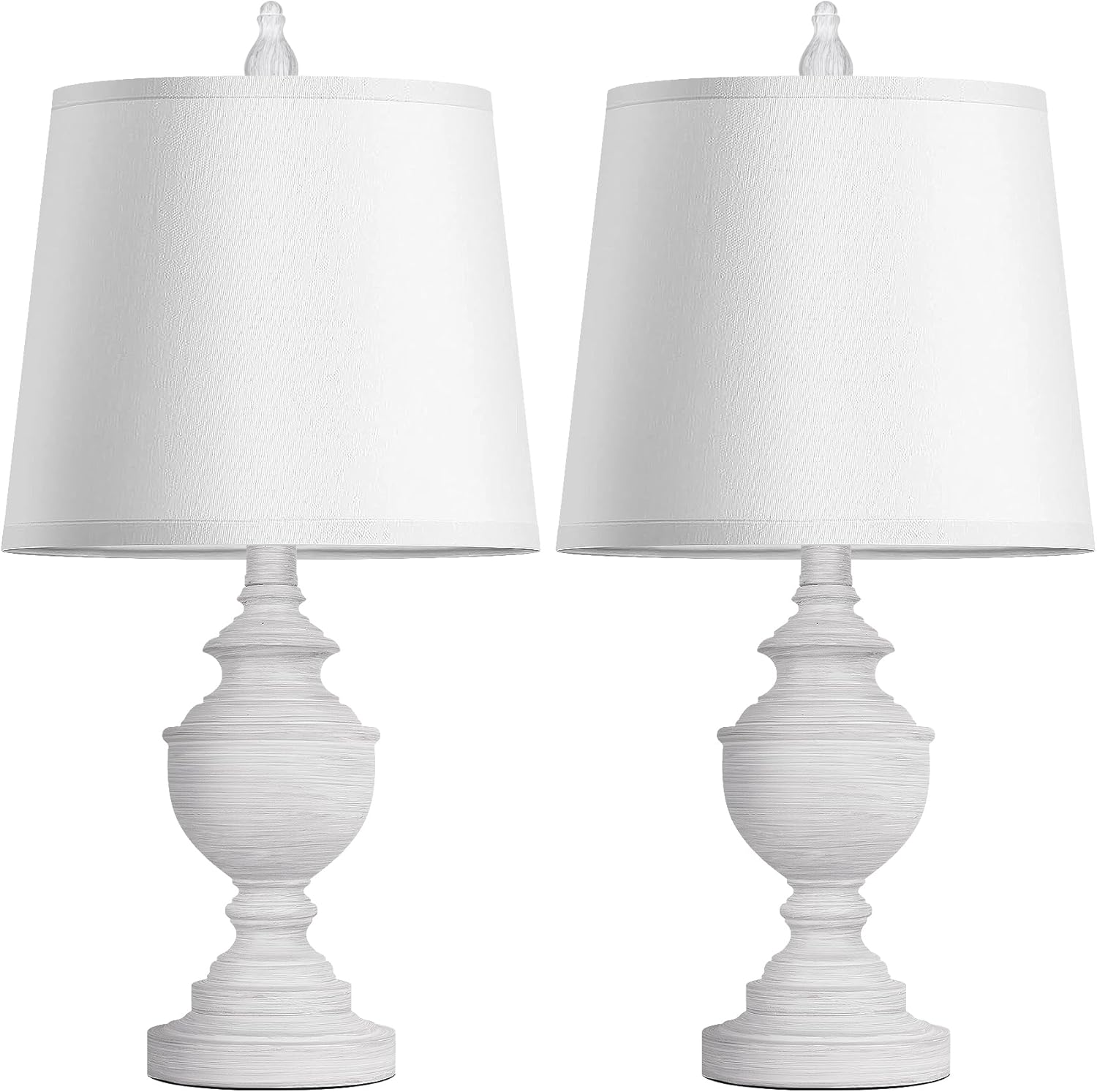 Set of 2 Retro Table Lamps - 22" Vintage Bedside and Living Room Lighting with White Shades, Rustic Farmhouse Style