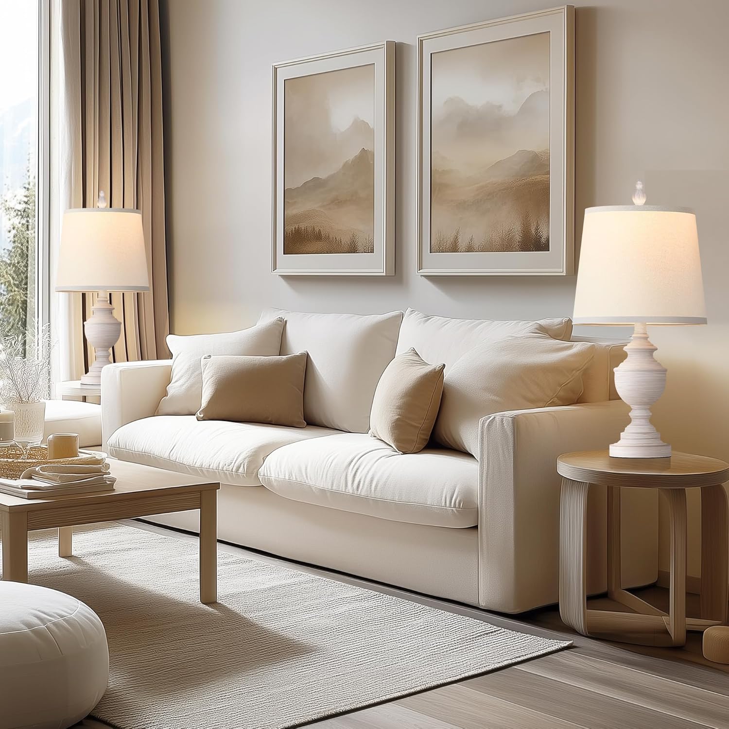 Set of 2 Retro Table Lamps - 22" Vintage Bedside and Living Room Lighting with White Shades, Rustic Farmhouse Style