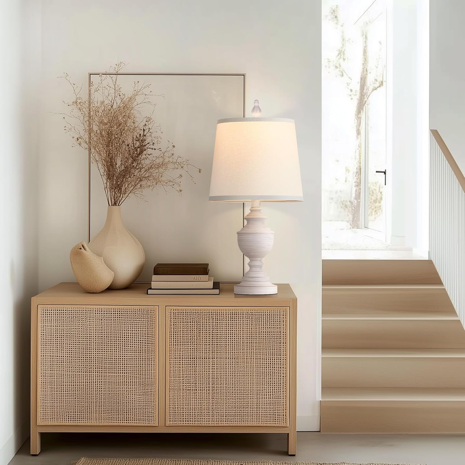 Set of 2 Retro Table Lamps - 22" Vintage Bedside and Living Room Lighting with White Shades, Rustic Farmhouse Style