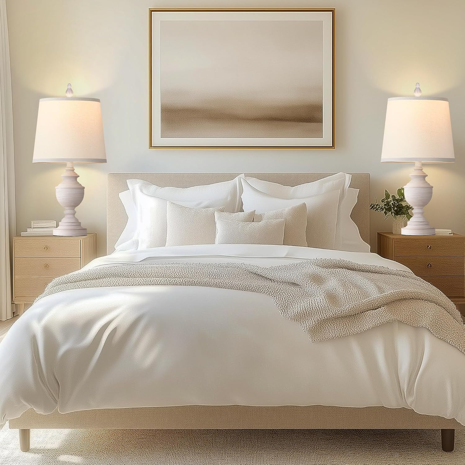 Set of 2 Retro Table Lamps - 22" Vintage Bedside and Living Room Lighting with White Shades, Rustic Farmhouse Style