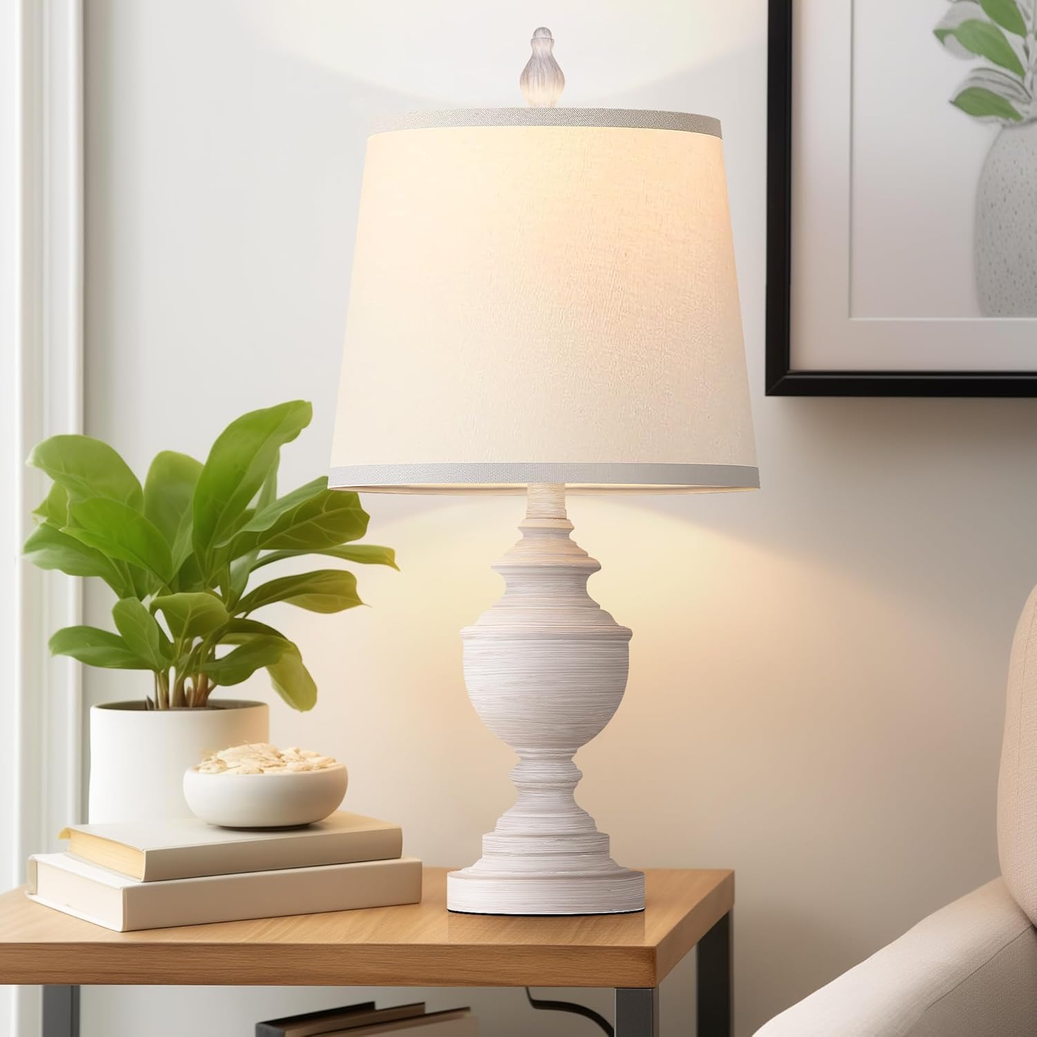 Set of 2 Retro Table Lamps - 22" Vintage Bedside and Living Room Lighting with White Shades, Rustic Farmhouse Style
