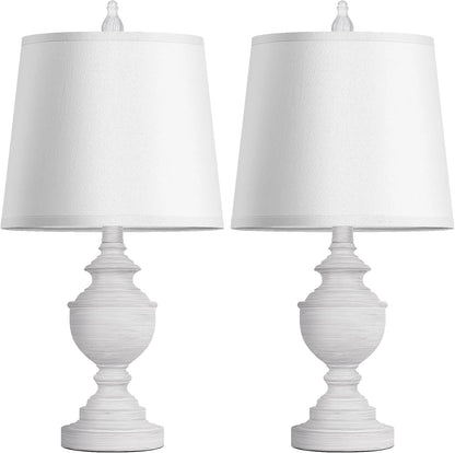 Set of 2 Retro Table Lamps - 22" Vintage Bedside and Living Room Lighting with White Shades, Rustic Farmhouse Style