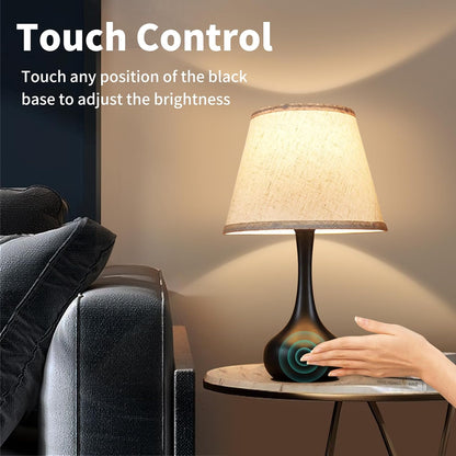 ONEWISH Touch Bedside Lamp – 3-Way Dimmable Nightstand Table Lamp with Fabric Shade & LED Bulb for Bedroom, Kids Room & Home Office