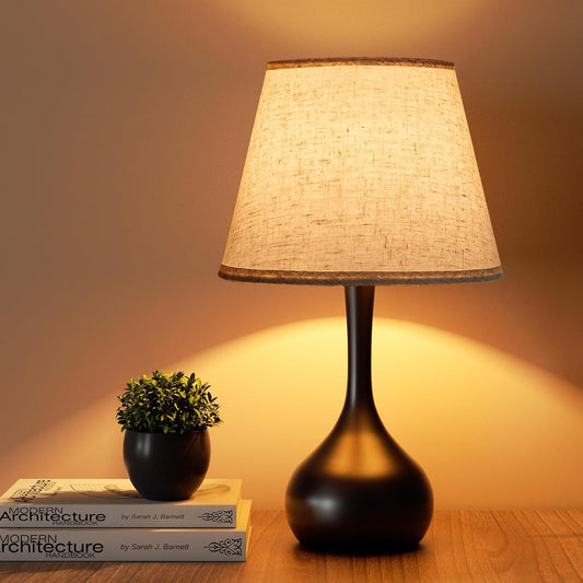 ONEWISH Touch Bedside Lamp – 3-Way Dimmable Nightstand Table Lamp with Fabric Shade & LED Bulb for Bedroom, Kids Room & Home Office