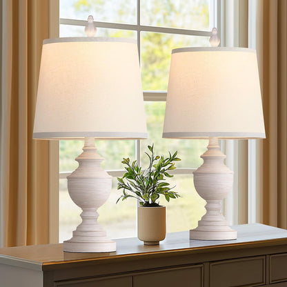 Set of 2 Retro Table Lamps - 22" Vintage Bedside and Living Room Lighting with White Shades, Rustic Farmhouse Style